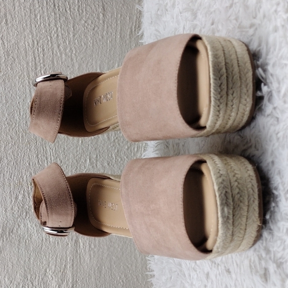 NINE West Adell Pink Faux Suede Open Toe Ankle Strap Platform Wedge Espadrilles - Picture 2 of 16